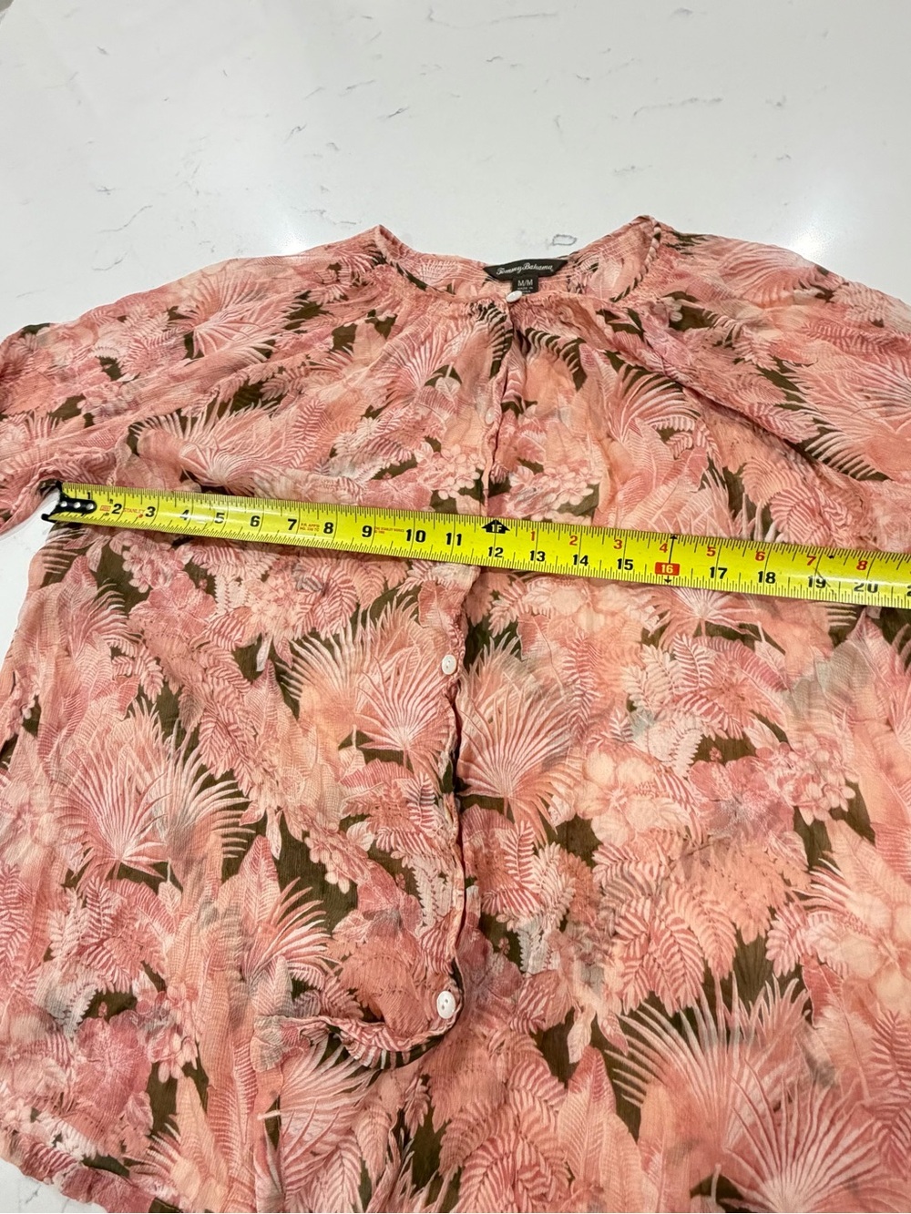Silk Tommy Bahama Pink Button-Front Blouse Top Tropical Coastal Boho Medium - Picture 8 of 11